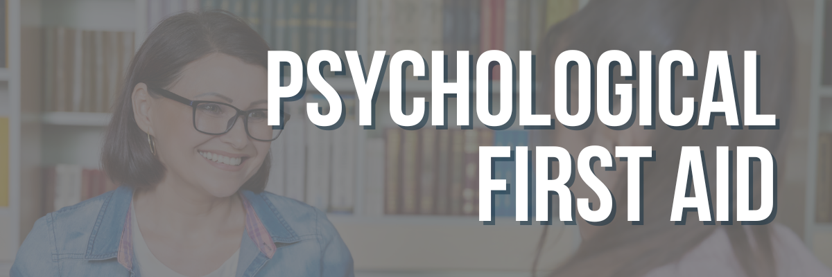 Psychological First Aid Course Banner with Clinician talking to Patient
